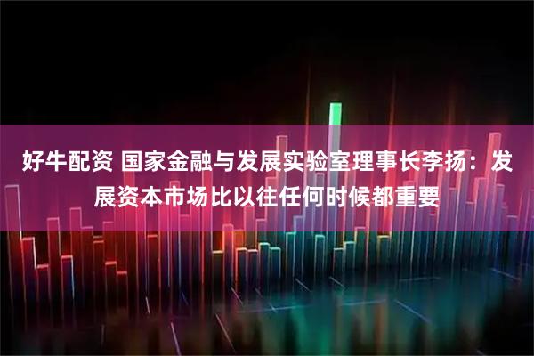 好牛配资 国家金融与发展实验室理事长李扬：发展资本市场比以往任何时候都重要